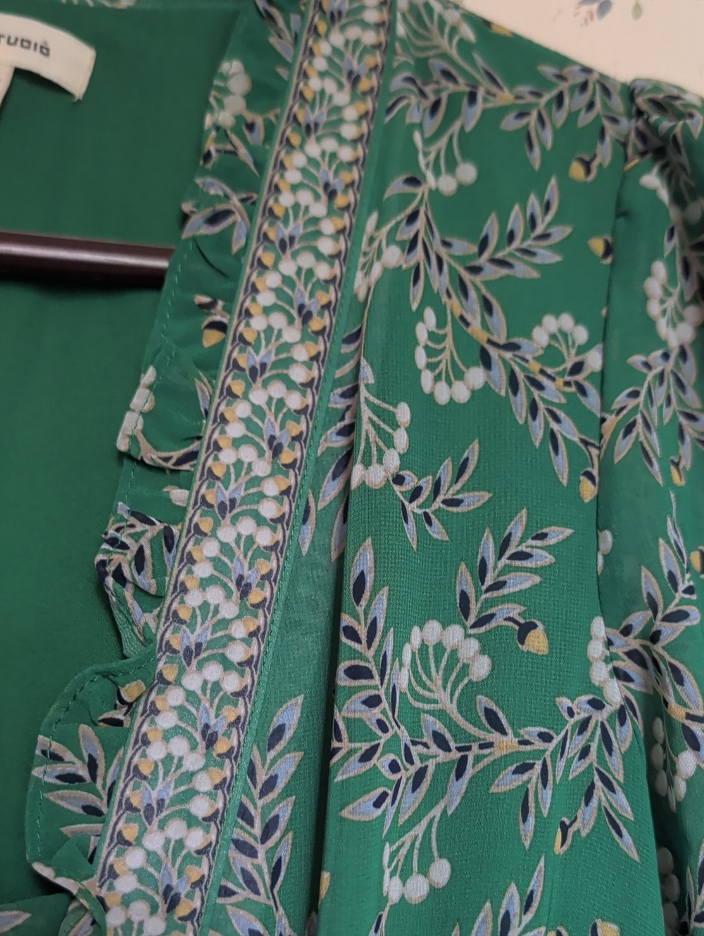 Max Studio Dress S Green Floral Maxi Smocked Tiered Wedding Guest Boho Fairy - Picture 3 of 11